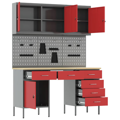 vidaXL Work Cabinet with Drawer 8 pcs Red Engineered Wood and Steel 5