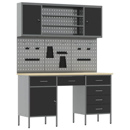 vidaXL Work Cabinet with Drawer 8 pcs Black Engineered Wood and Steel 2