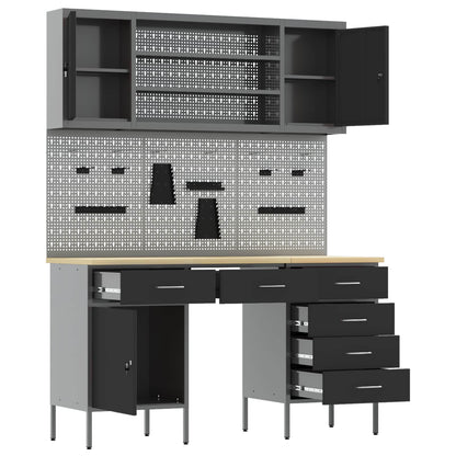 vidaXL Work Cabinet with Drawer 8 pcs Black Engineered Wood and Steel 5
