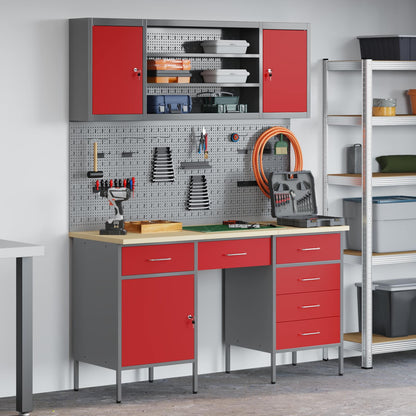 vidaXL Work Cabinet with Drawer 8 pcs Red Engineered Wood and Steel 1