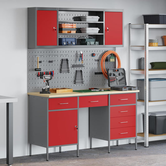 vidaXL Work Cabinet with Drawer 8 pcs Red Engineered Wood and Steel 1