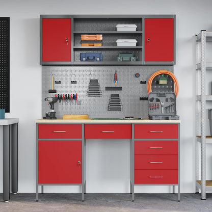 vidaXL Work Cabinet with Drawer 8 pcs Red Engineered Wood and Steel 4