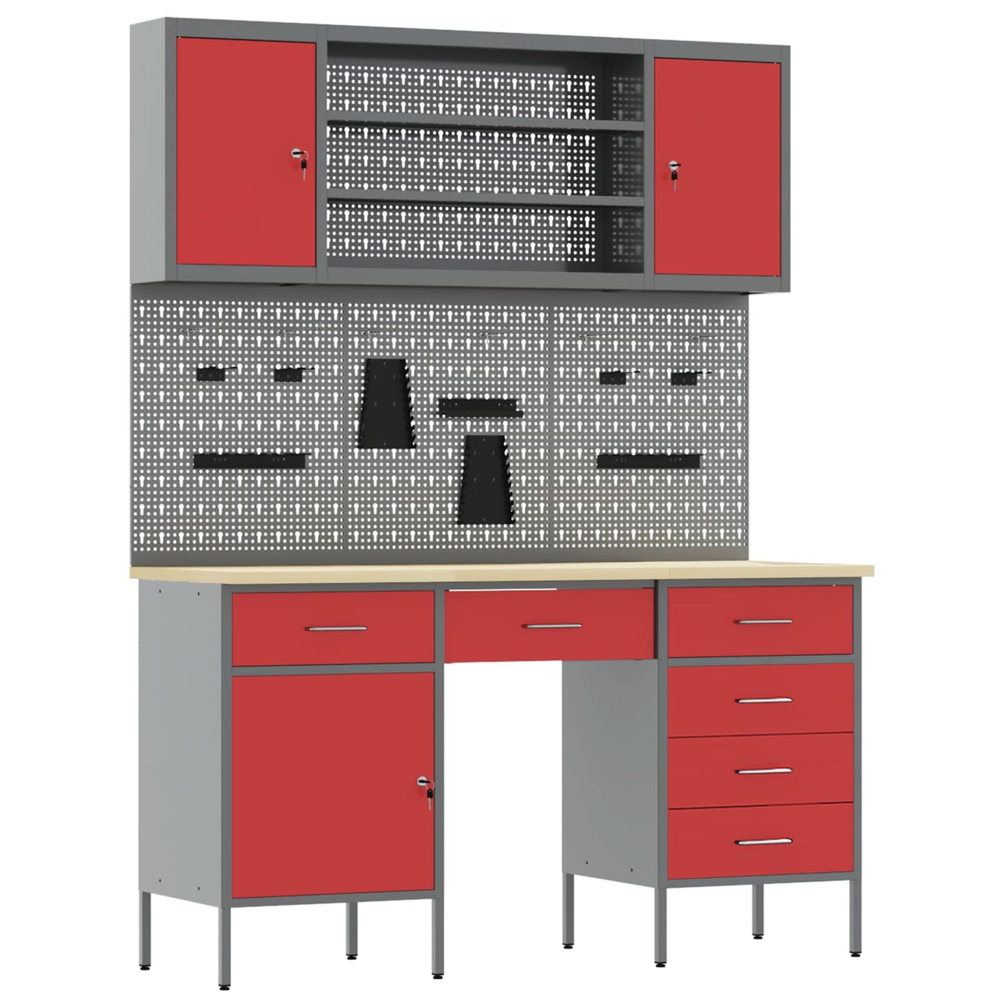 vidaXL Work Cabinet with Drawer 8 pcs Red Engineered Wood and Steel 2