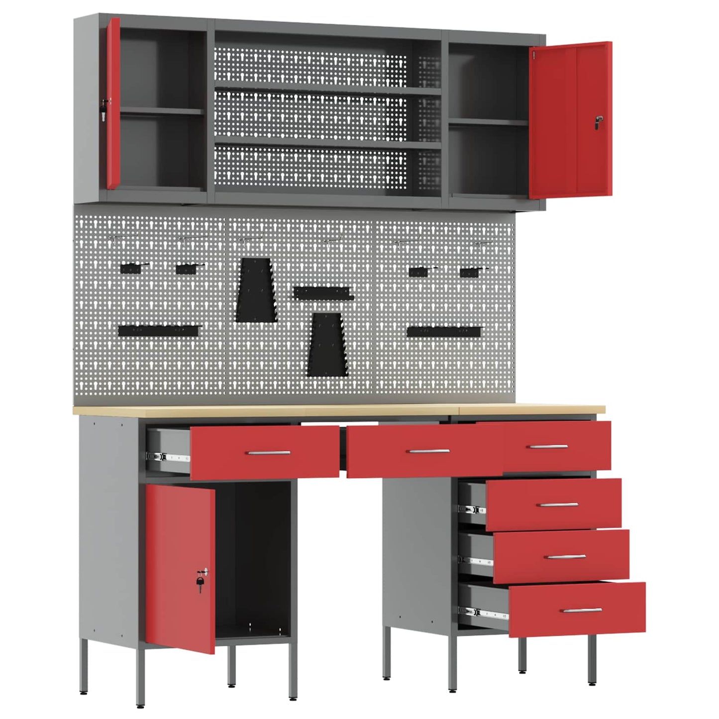 vidaXL Work Cabinet with Drawer 8 pcs Red Engineered Wood and Steel 5