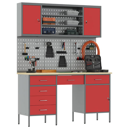 vidaXL Work Cabinet with Drawer 8 pcs Red Engineered Wood and Steel 3