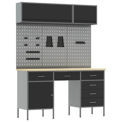 vidaXL Work Cabinet Set with Drawer with Storage Manual 8 pcs Black 2