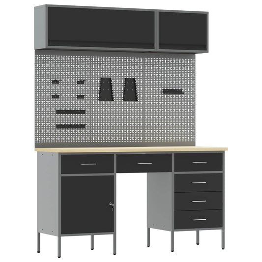vidaXL Work Cabinet Set with Drawer with Storage Manual 8 pcs Black 2