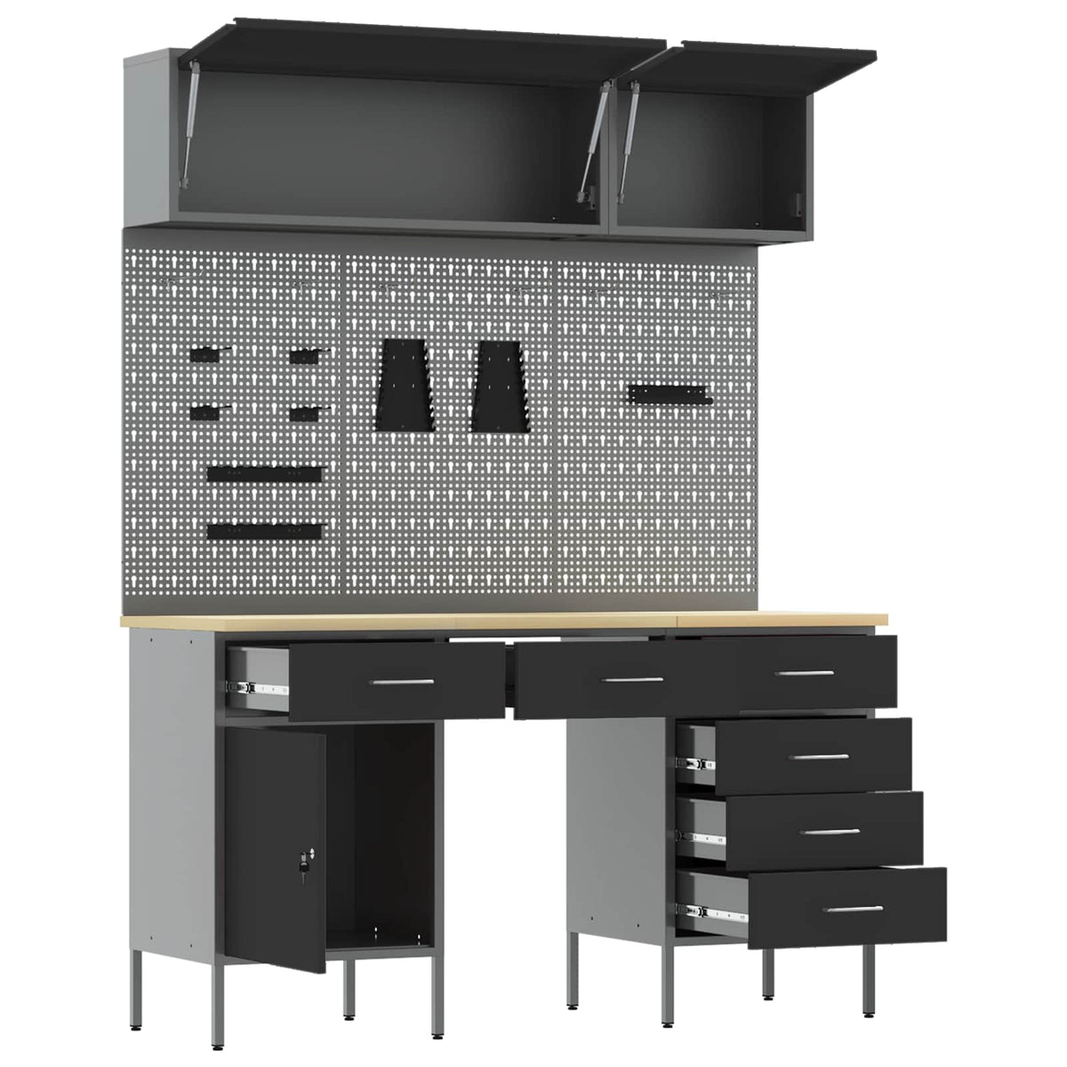 vidaXL Work Cabinet Set with Drawer with Storage Manual 8 pcs Black 5