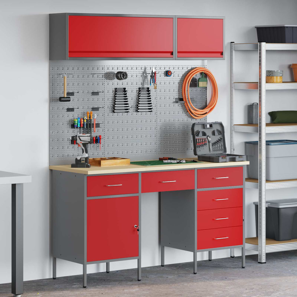 vidaXL Work Cabinet Set with Drawer with Storage Manual 8 pcs Red 1