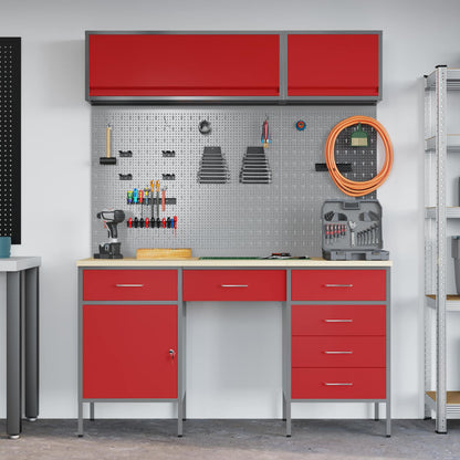 vidaXL Work Cabinet Set with Drawer with Storage Manual 8 pcs Red 4