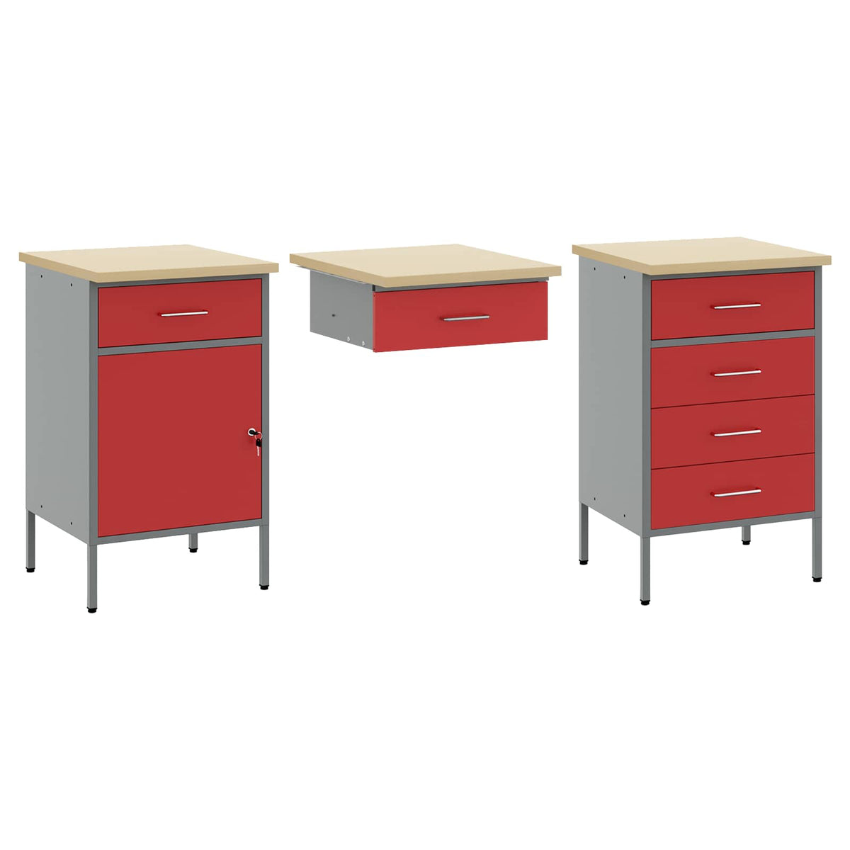 vidaXL Work Cabinet Set with Drawer with Storage Manual 8 pcs Red 6