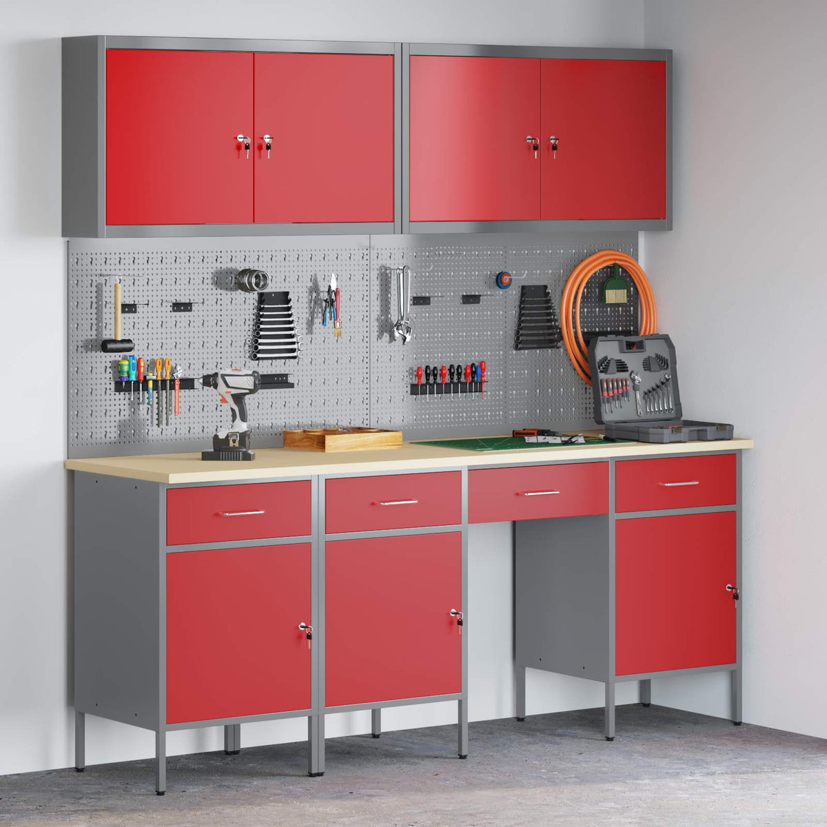vidaXL Work Cabinet with Drawer 10 pcs Red Engineered Wood and Steel 1