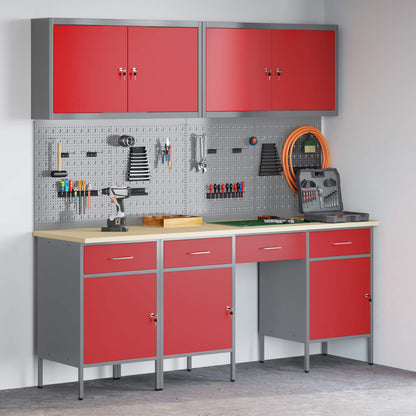 vidaXL Work Cabinet with Drawer 10 pcs Red Engineered Wood and Steel 1