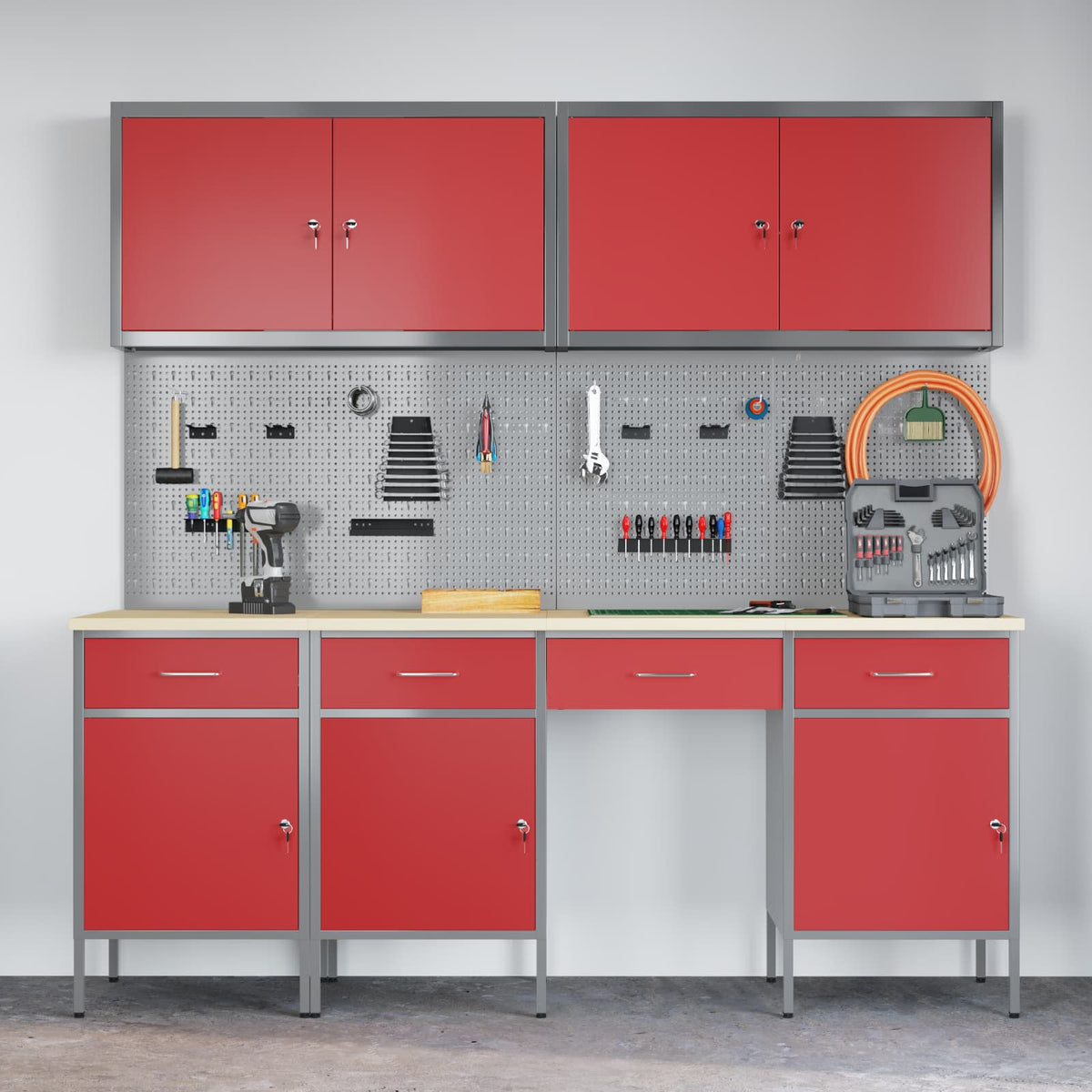 vidaXL Work Cabinet with Drawer 10 pcs Red Engineered Wood and Steel 4