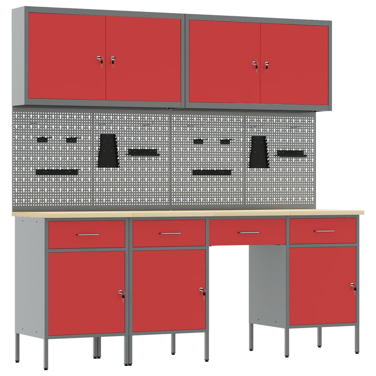 vidaXL Work Cabinet with Drawer 10 pcs Red Engineered Wood and Steel 2