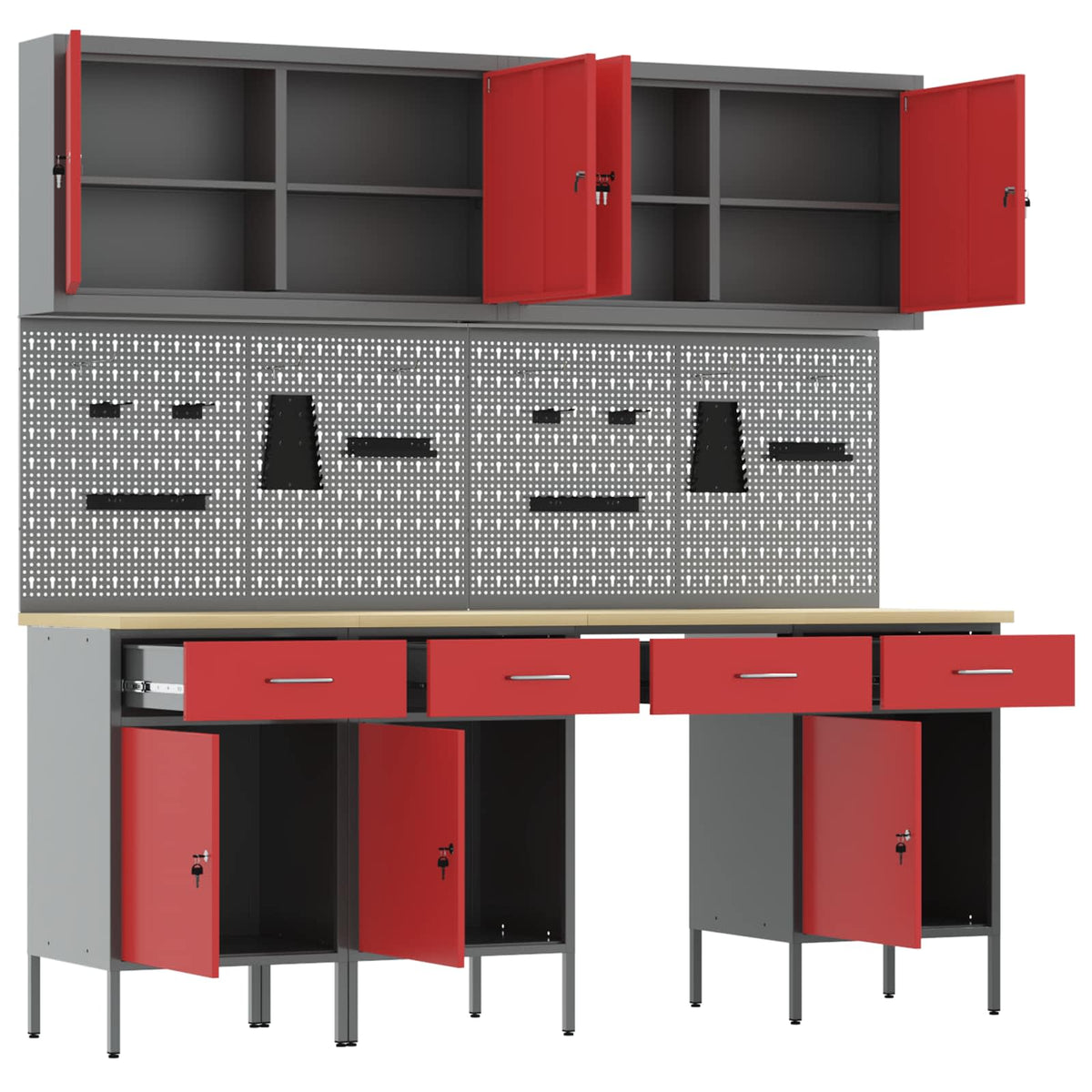 vidaXL Work Cabinet with Drawer 10 pcs Red Engineered Wood and Steel 5