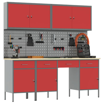 vidaXL Work Cabinet with Drawer 10 pcs Red Engineered Wood and Steel 3