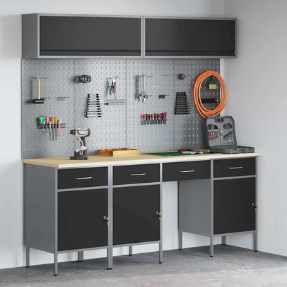 Work Cabinet Set 8 pcs Steel and Engineered Wood Black 200 cm workbench (4 drawers &3 doors)