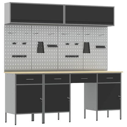 Work Cabinet Set 8 pcs Steel and Engineered Wood Black 200 cm workbench (4 drawers &3 doors)