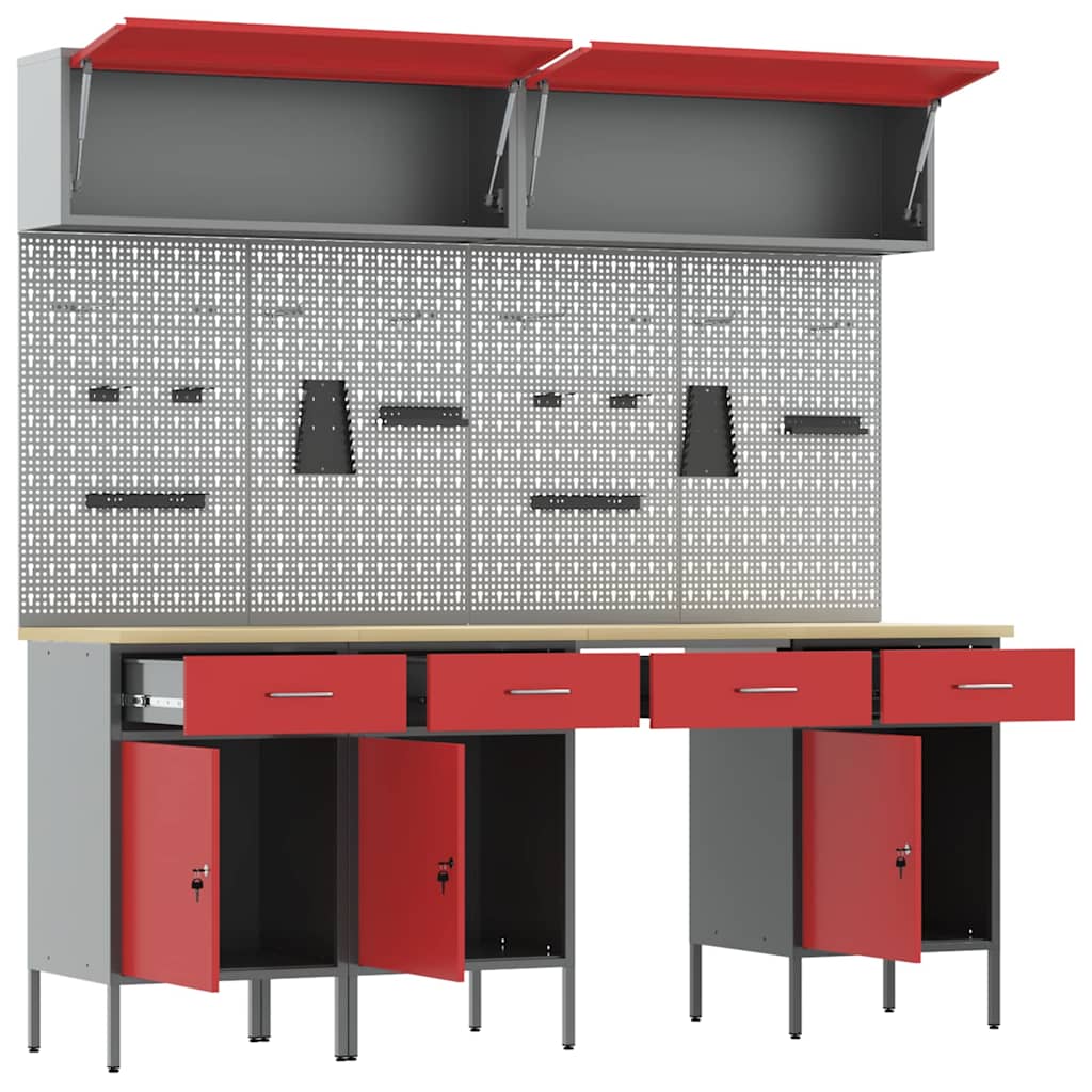 vidaXL Work Cabinet Set with Drawer with Storage Manual 10 pcs Red 5