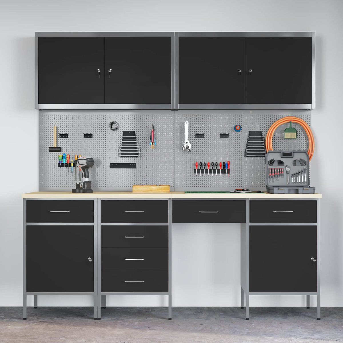 vidaXL Work Cabinet with Drawer 10 pcs Black Engineered Wood and Steel 4