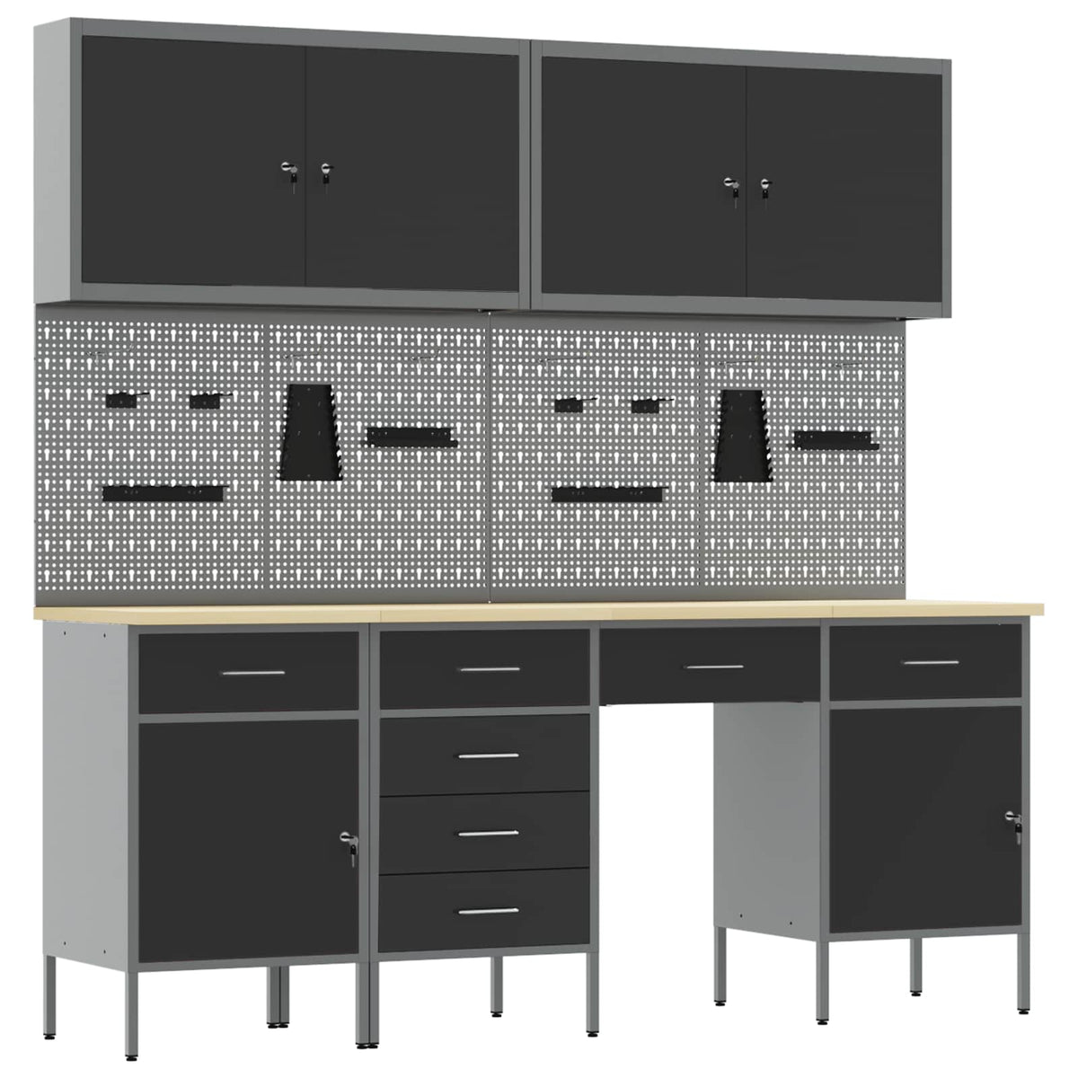 vidaXL Work Cabinet with Drawer 10 pcs Black Engineered Wood and Steel 2