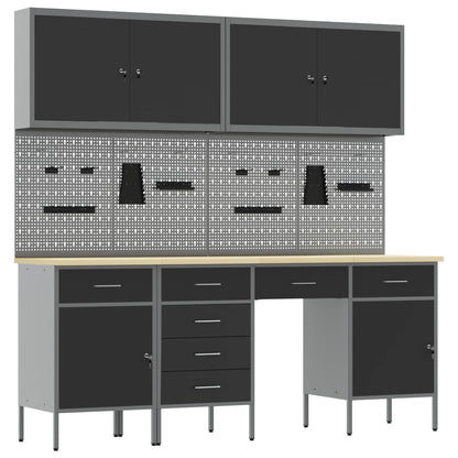 vidaXL Work Cabinet with Drawer 10 pcs Black Engineered Wood and Steel 2