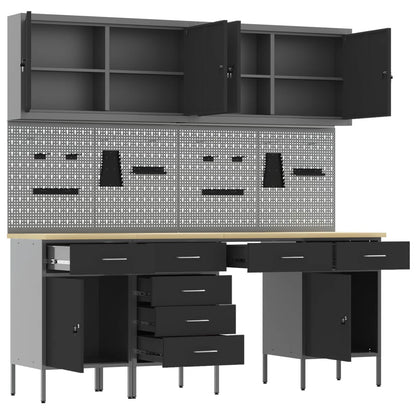vidaXL Work Cabinet with Drawer 10 pcs Black Engineered Wood and Steel 5
