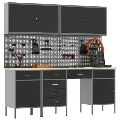 vidaXL Work Cabinet with Drawer 10 pcs Black Engineered Wood and Steel 3