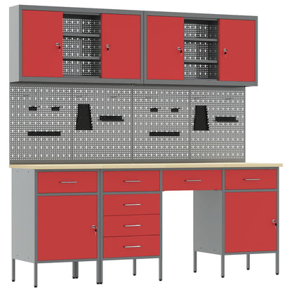vidaXL Work Cabinet with Drawer 10 pcs Red Engineered Wood and Steel 2