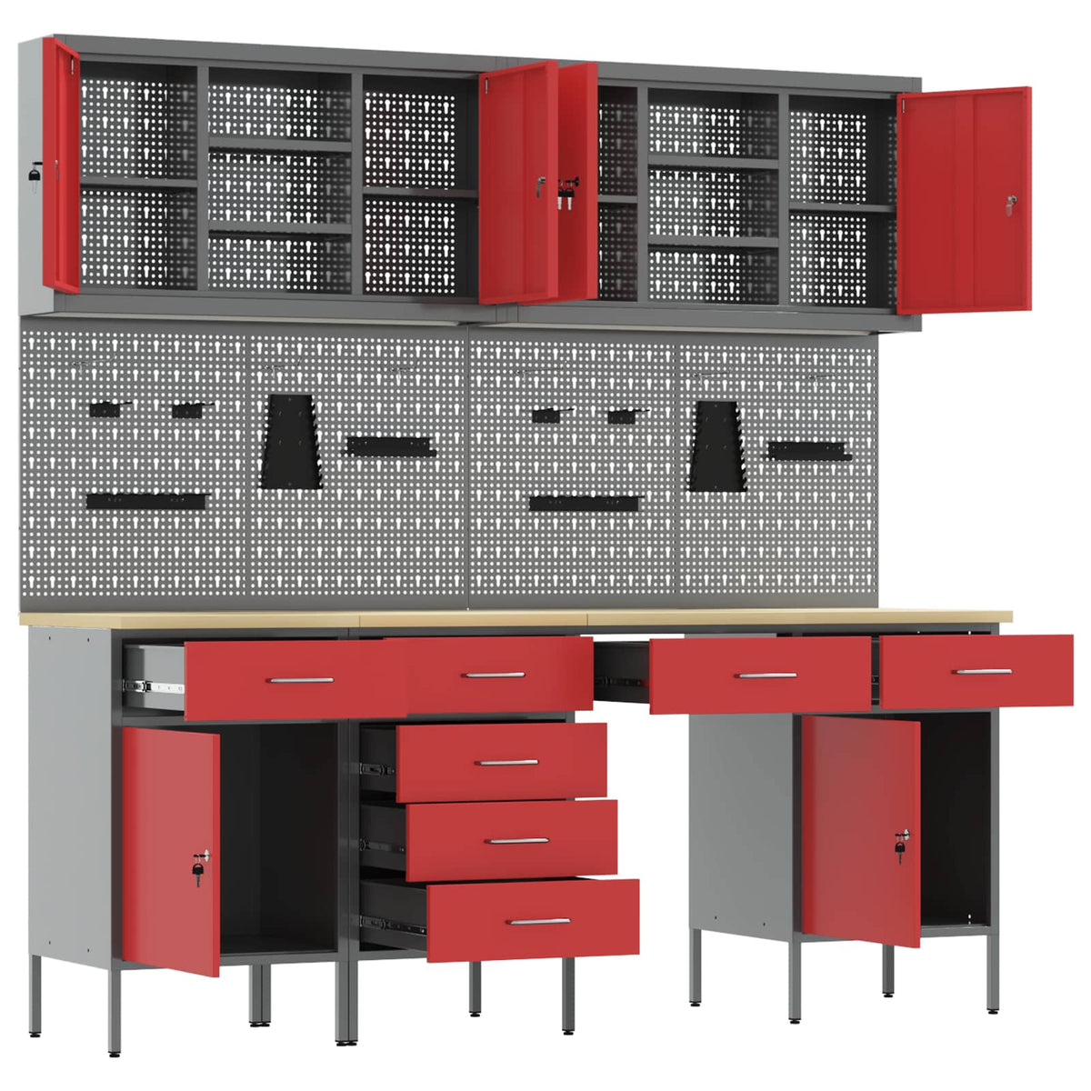 vidaXL Work Cabinet with Drawer 10 pcs Red Engineered Wood and Steel 5