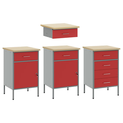 vidaXL Work Cabinet with Drawer 10 pcs Red Engineered Wood and Steel 6