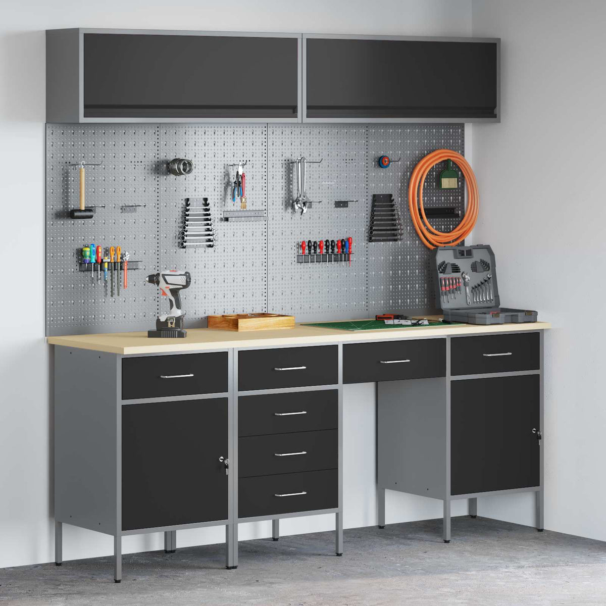vidaXL Work Cabinet Set with Drawer with Storage Manual 10 pcs Black 1