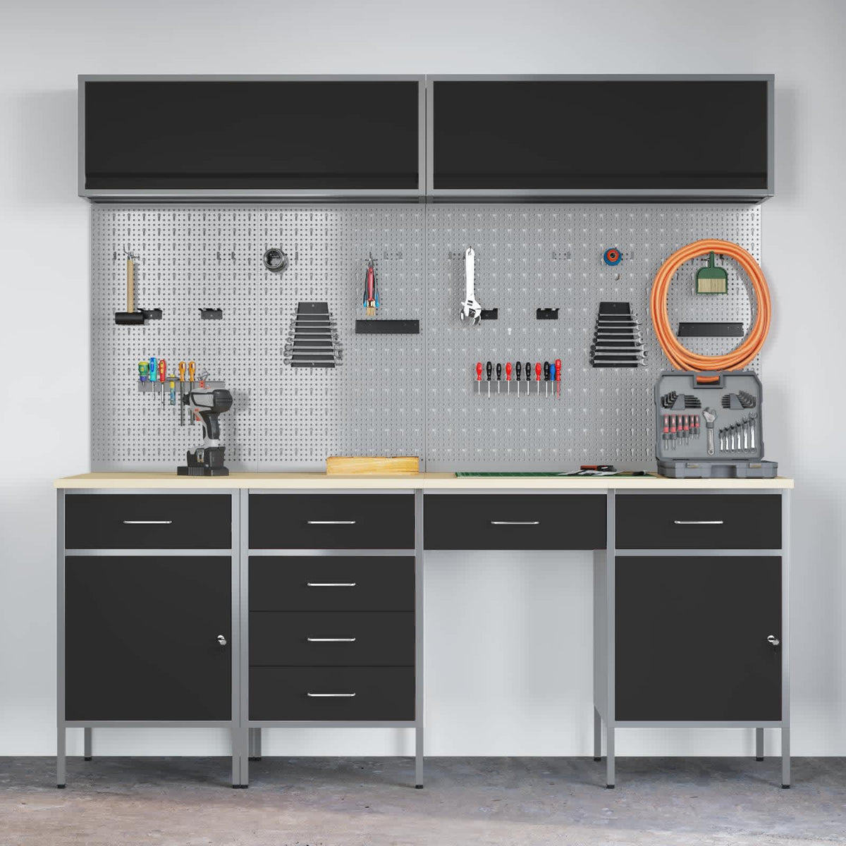 vidaXL Work Cabinet Set with Drawer with Storage Manual 10 pcs Black 4