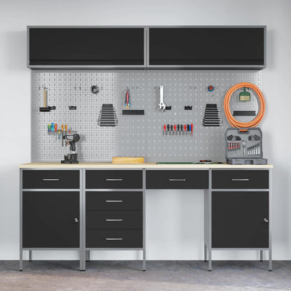 vidaXL Work Cabinet Set with Drawer with Storage Manual 10 pcs Black 4