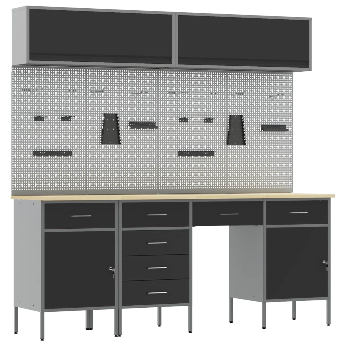 vidaXL Work Cabinet Set with Drawer with Storage Manual 10 pcs Black 2