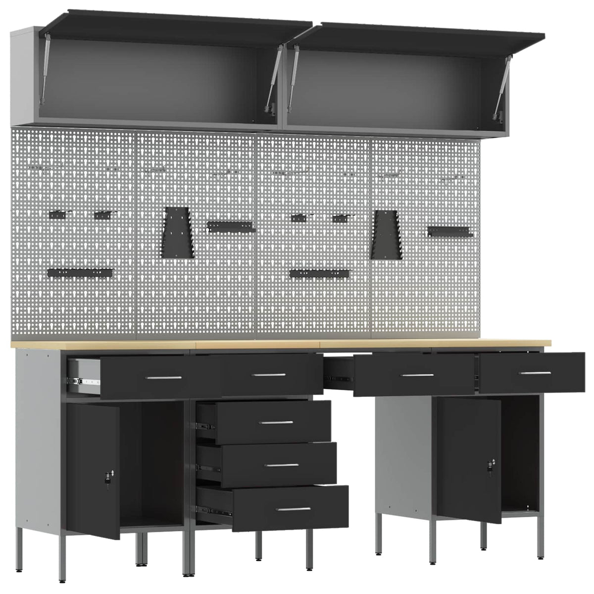 vidaXL Work Cabinet Set with Drawer with Storage Manual 10 pcs Black 5