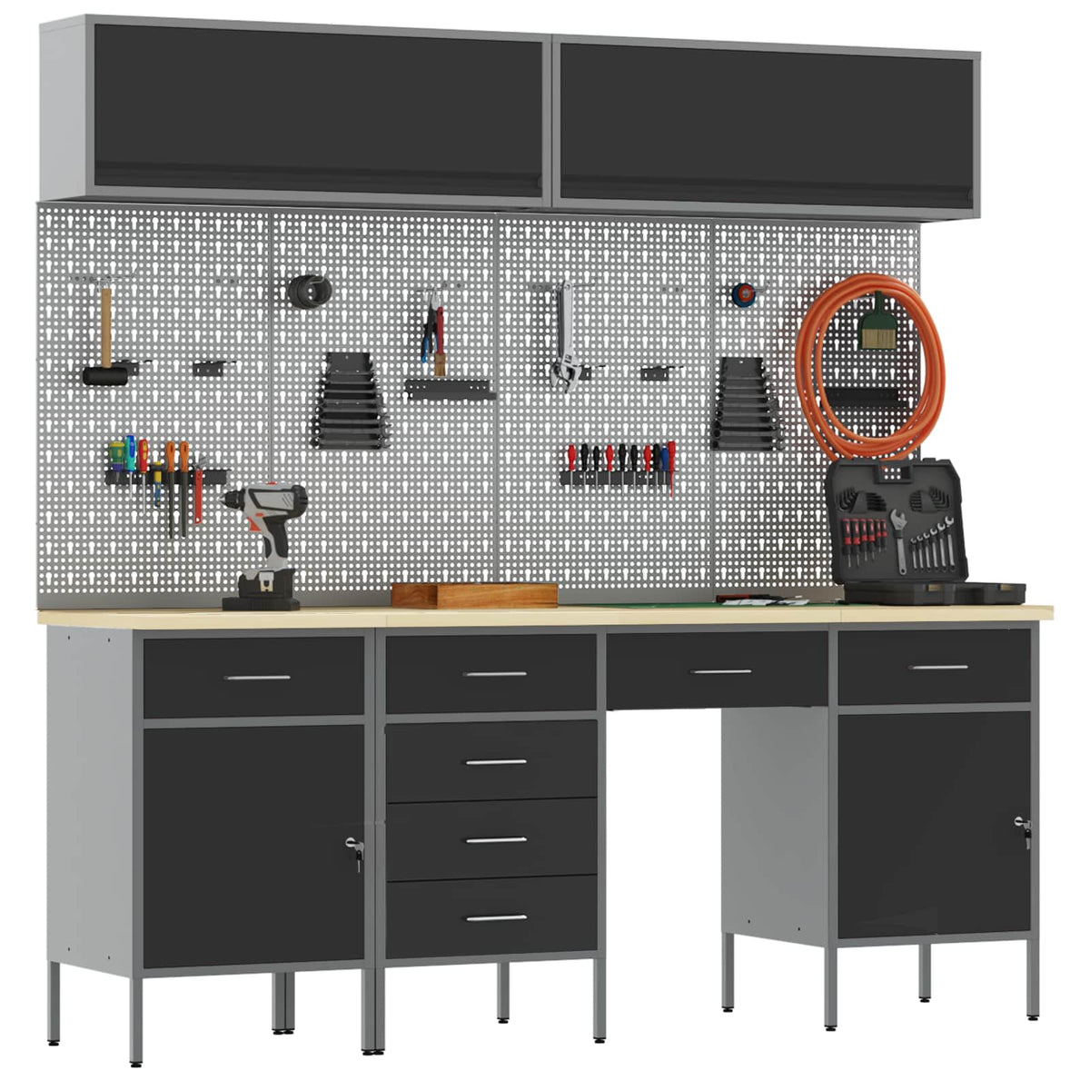 vidaXL Work Cabinet Set with Drawer with Storage Manual 10 pcs Black 3