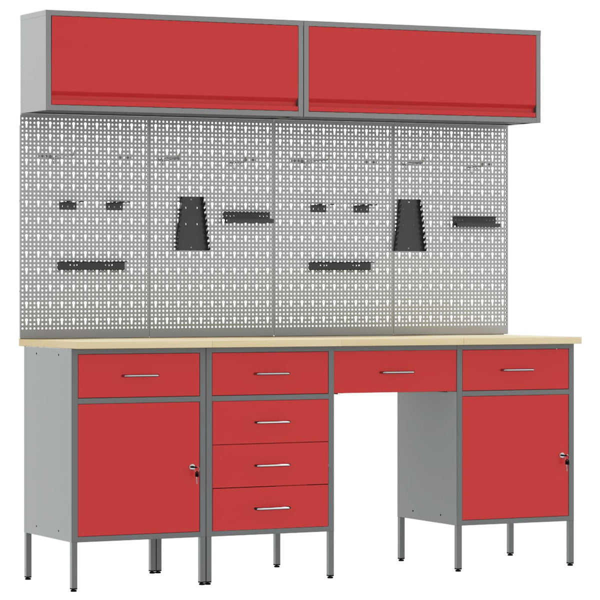 vidaXL Work Cabinet Set with Drawer with Storage Manual 10 pcs Red 1