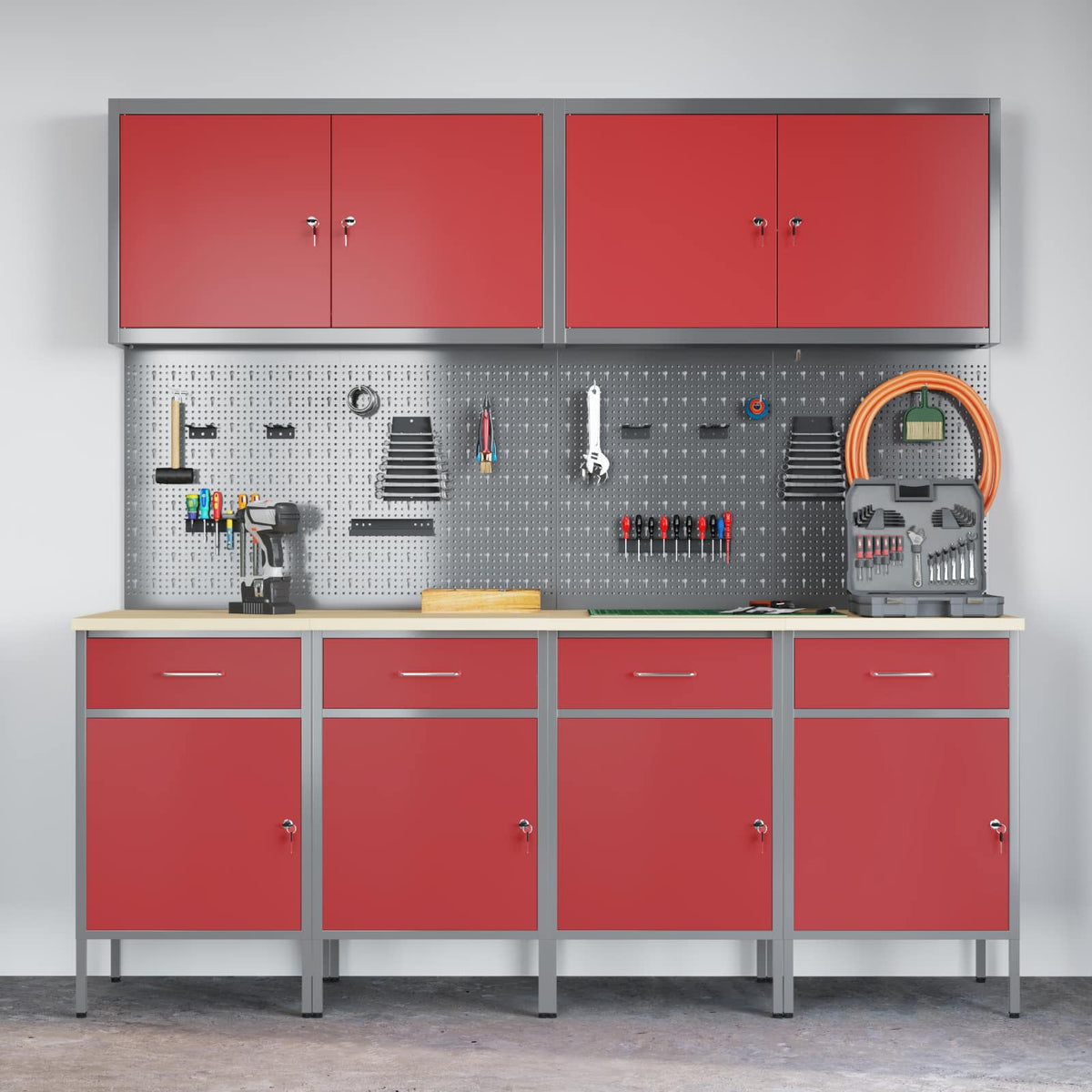 vidaXL Work Cabinet with Drawer 10 pcs Red Engineered Wood and Steel 4