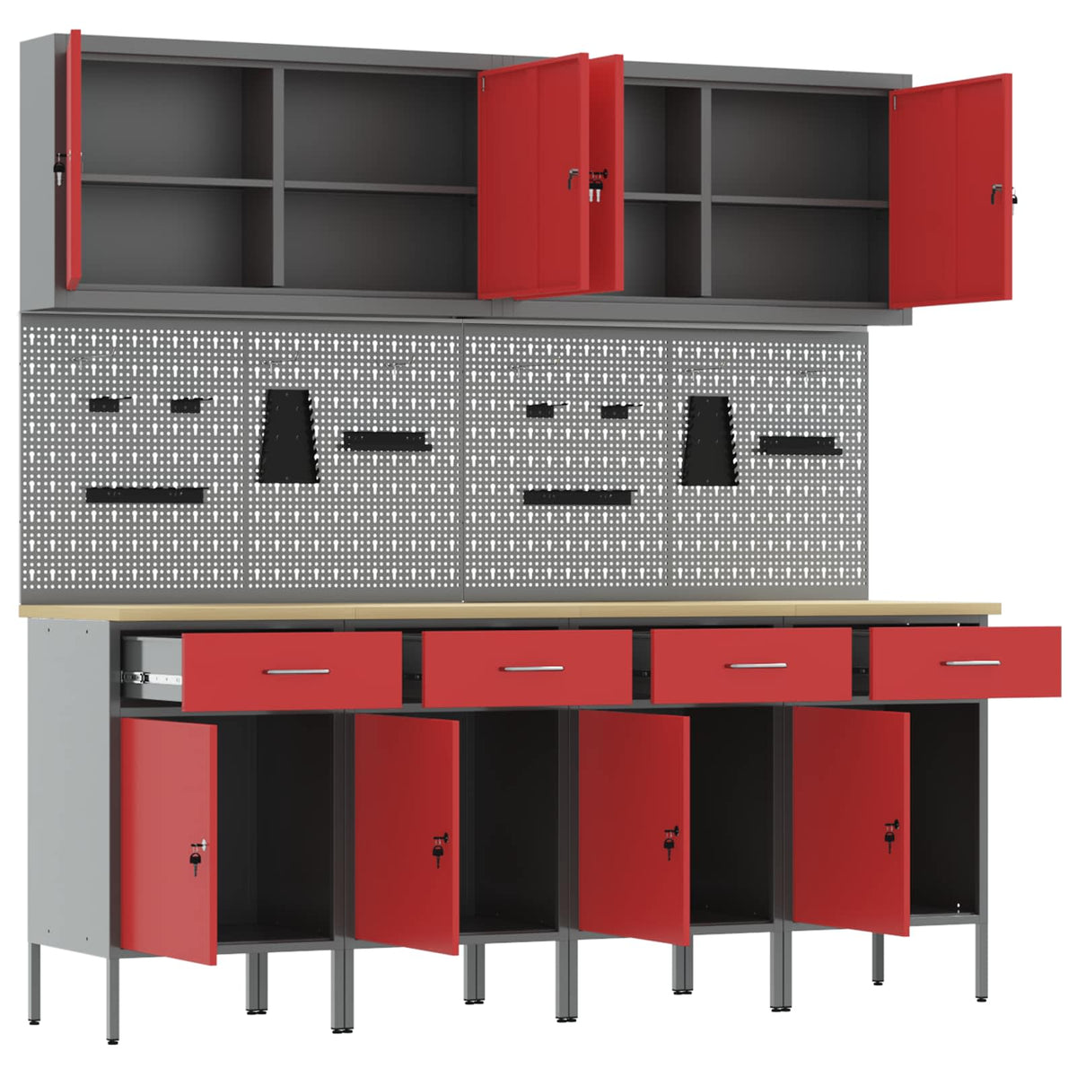 vidaXL Work Cabinet with Drawer 10 pcs Red Engineered Wood and Steel 5