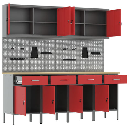 vidaXL Work Cabinet with Drawer 10 pcs Red Engineered Wood and Steel 5