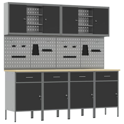 vidaXL Work Cabinet with Drawer 10 pcs Black Engineered Wood and Steel 2