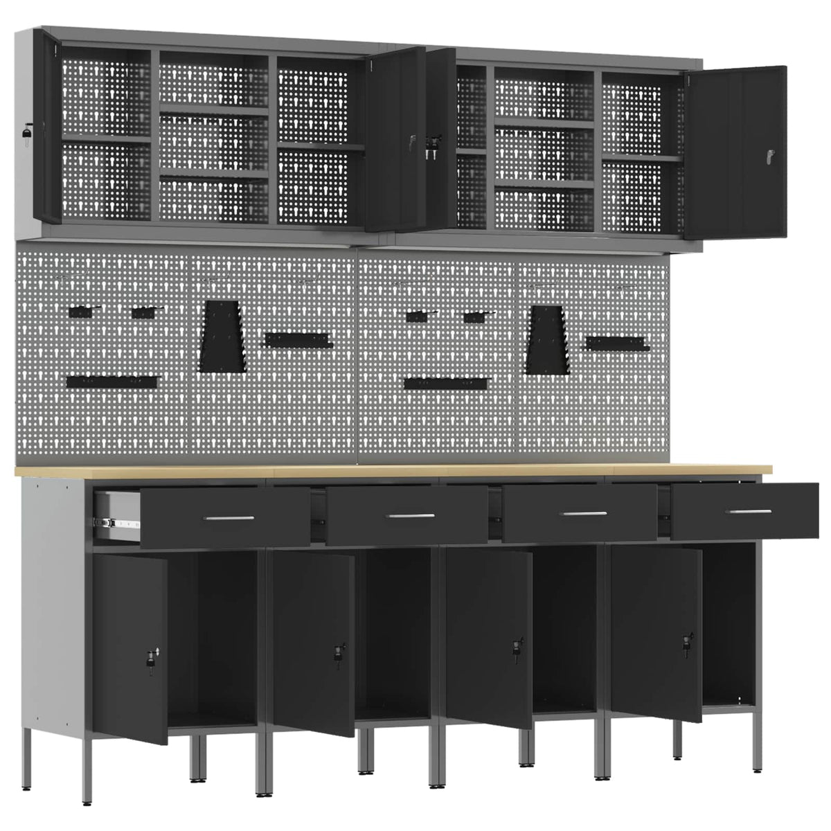 vidaXL Work Cabinet with Drawer 10 pcs Black Engineered Wood and Steel 5