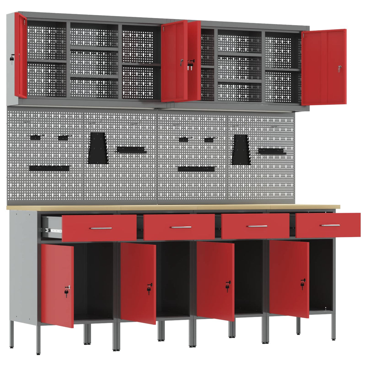 vidaXL Work Cabinet with Drawer 10 pcs Red Engineered Wood and Steel 5