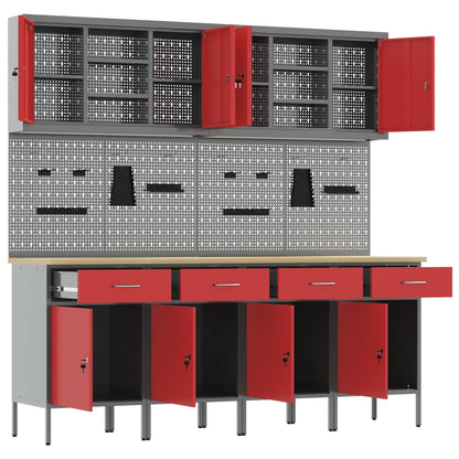 vidaXL Work Cabinet with Drawer 10 pcs Red Engineered Wood and Steel 5