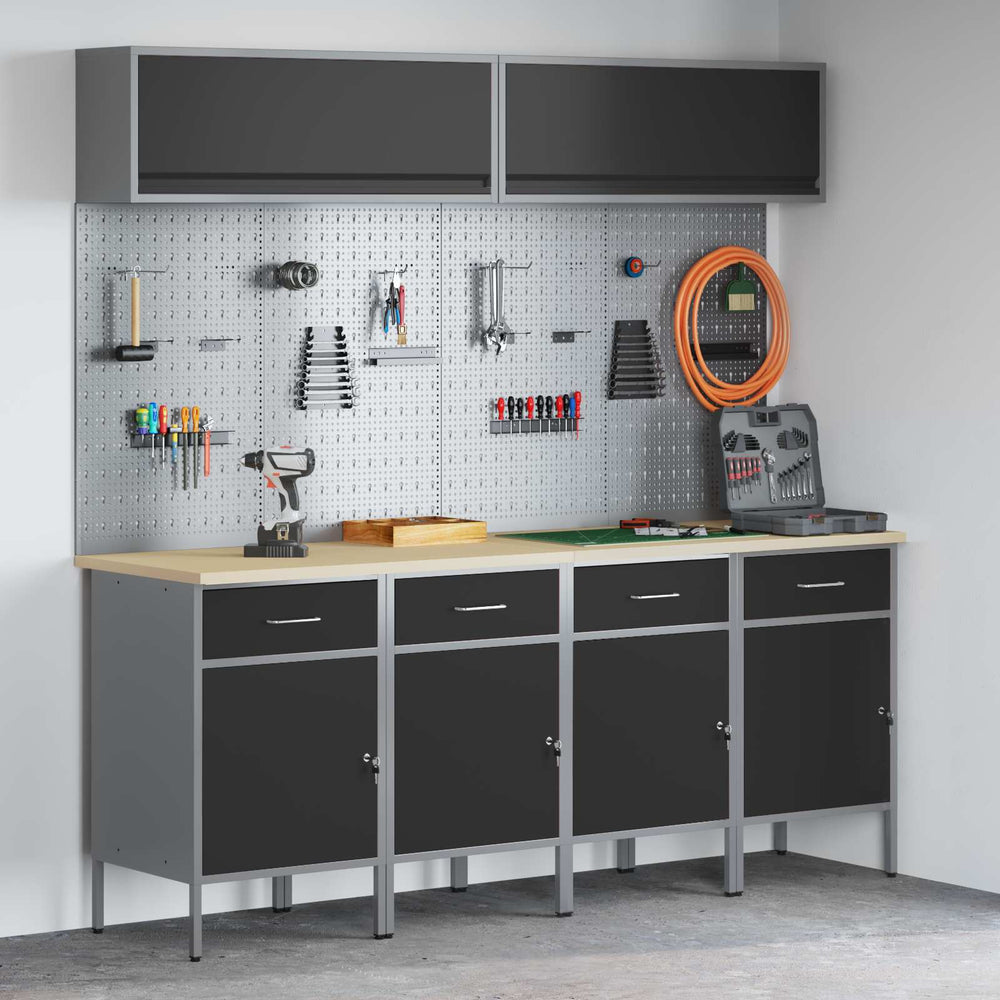 vidaXL Work Cabinet Set with Drawer with Storage Manual 10 pcs Black