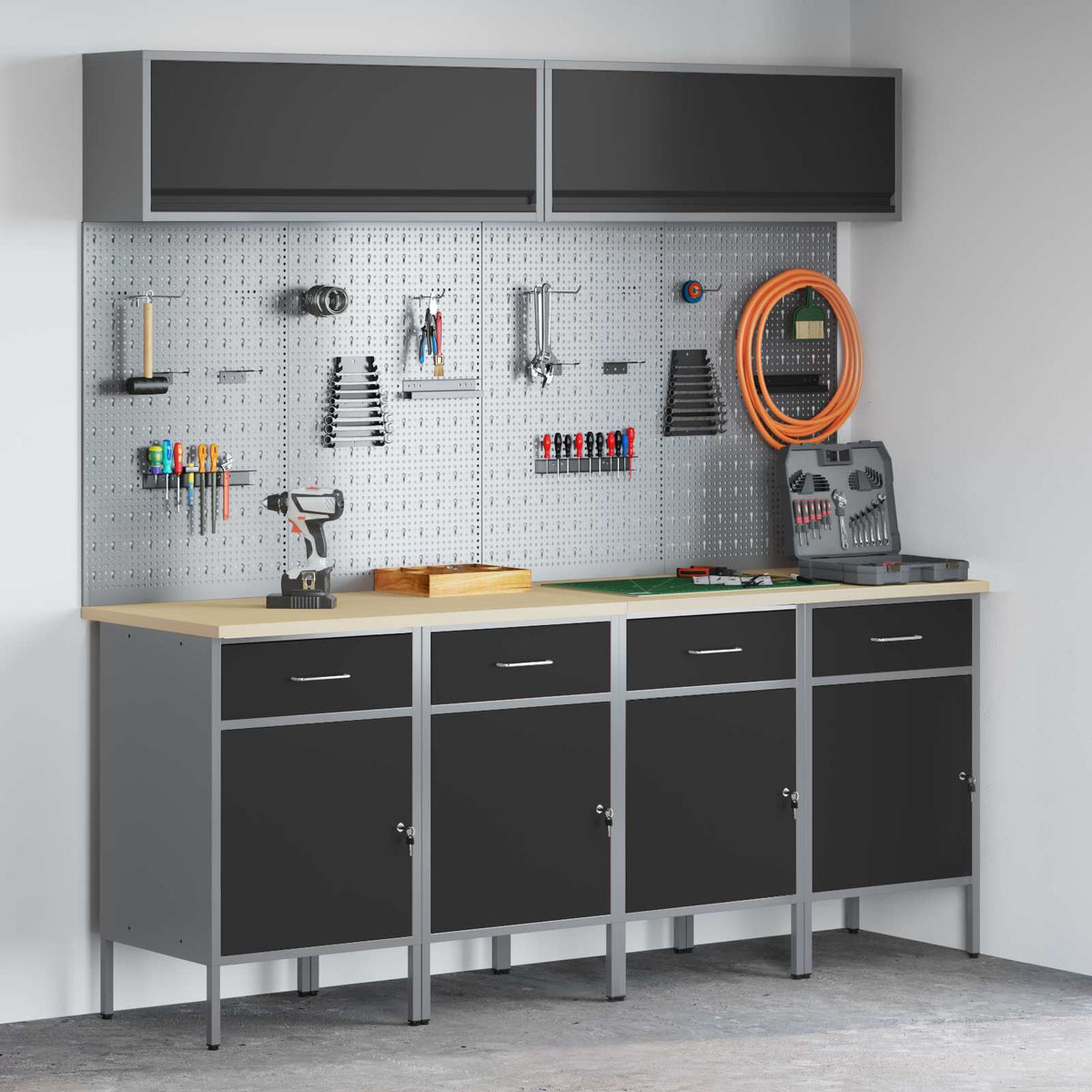 vidaXL Work Cabinet Set with Drawer with Storage Manual 10 pcs Black 1