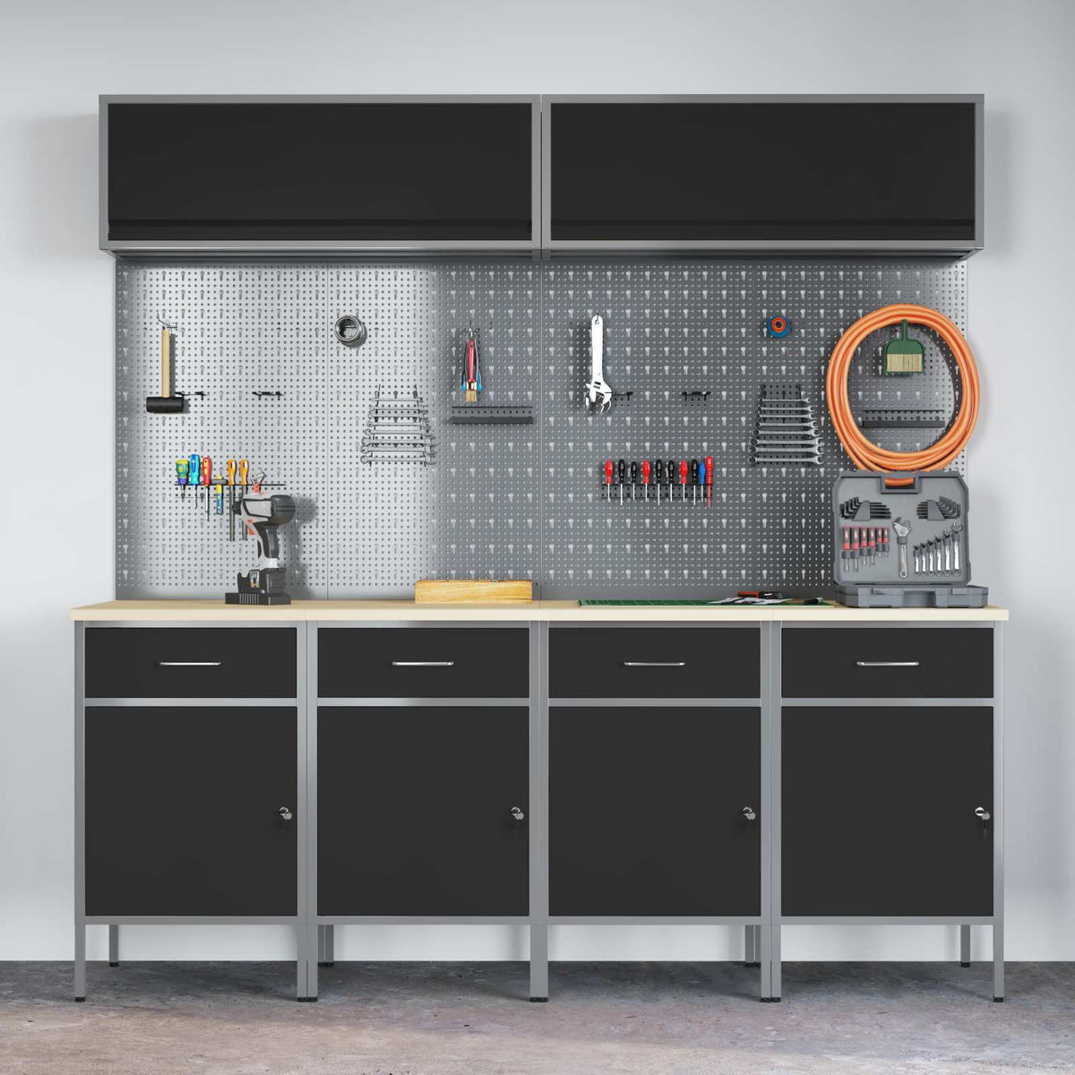 vidaXL Work Cabinet Set with Drawer with Storage Manual 10 pcs Black 4
