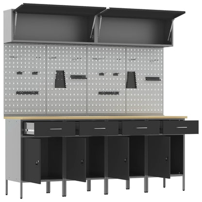 vidaXL Work Cabinet Set with Drawer with Storage Manual 10 pcs Black 5